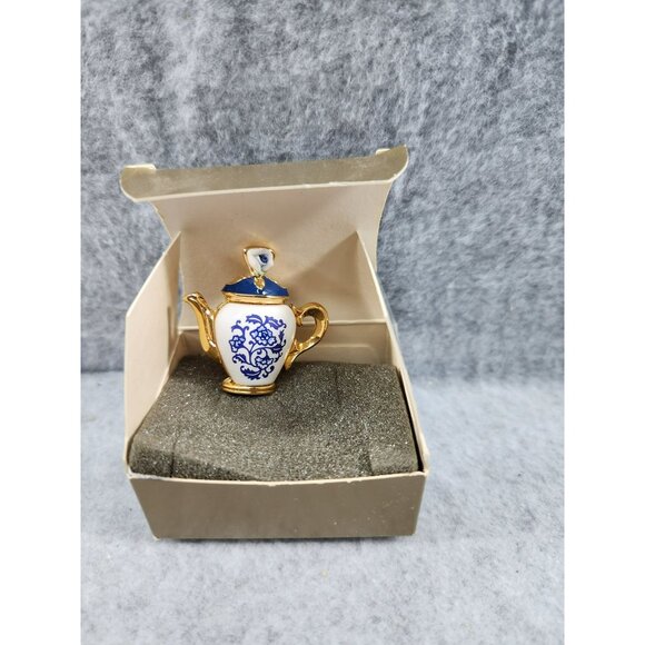 Vintage Avon Gold-Tone Teapot Brooch Pin With Box - Picture 1 of 8